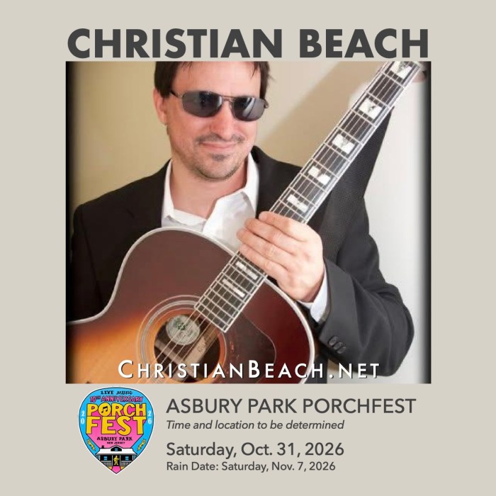 Promo graphic for Christian Beach's appearance at Asbury Park Porchfest 2026